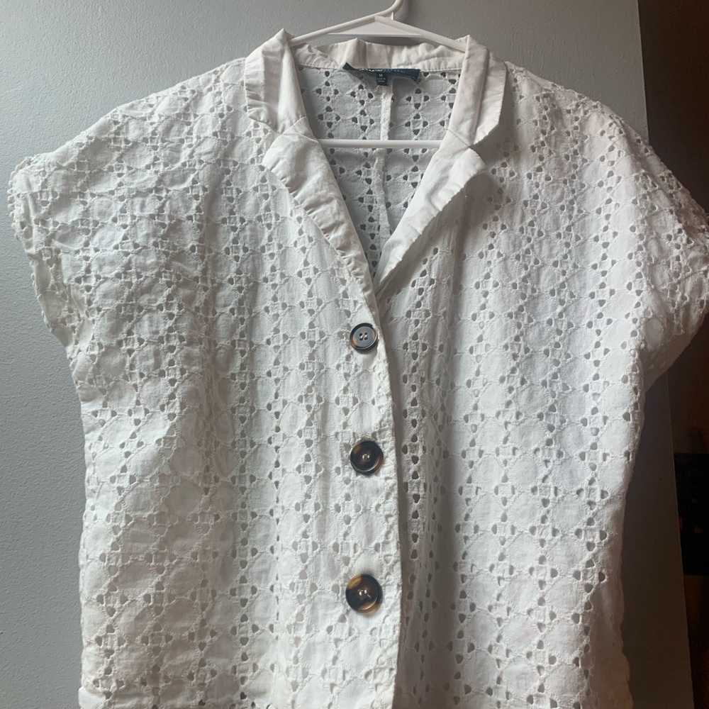 100% cotton White Eyelet Top with buttons